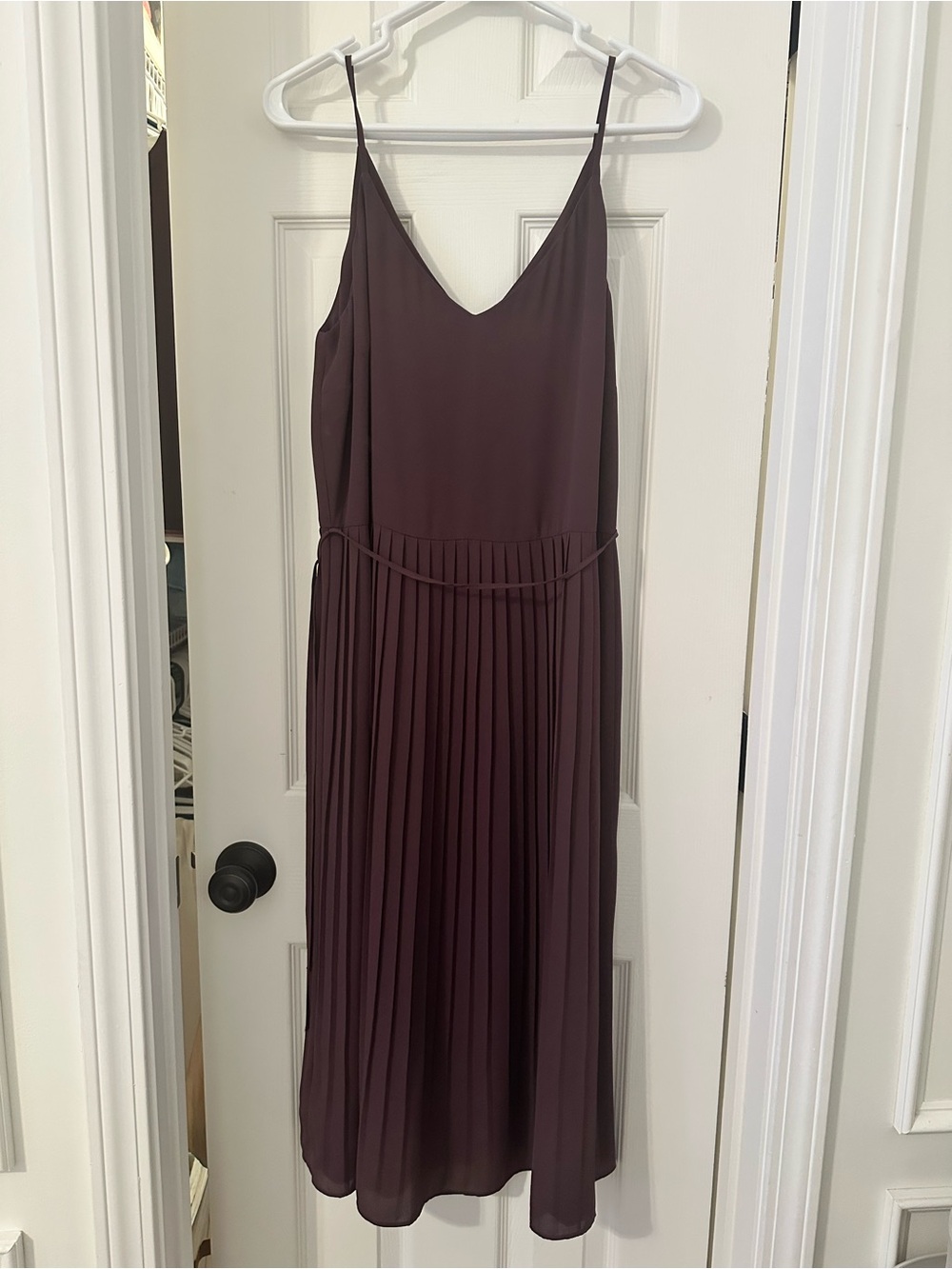 LOFT Plum Spaghetti-Strap Pleated Midi Dress